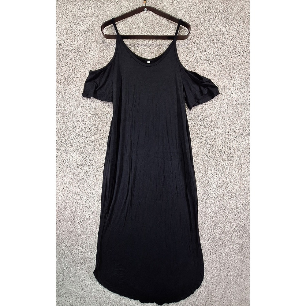 Unbranded Maxi Dress Women XL Black Cold Shoulder Side Slit Casual Boho Summer